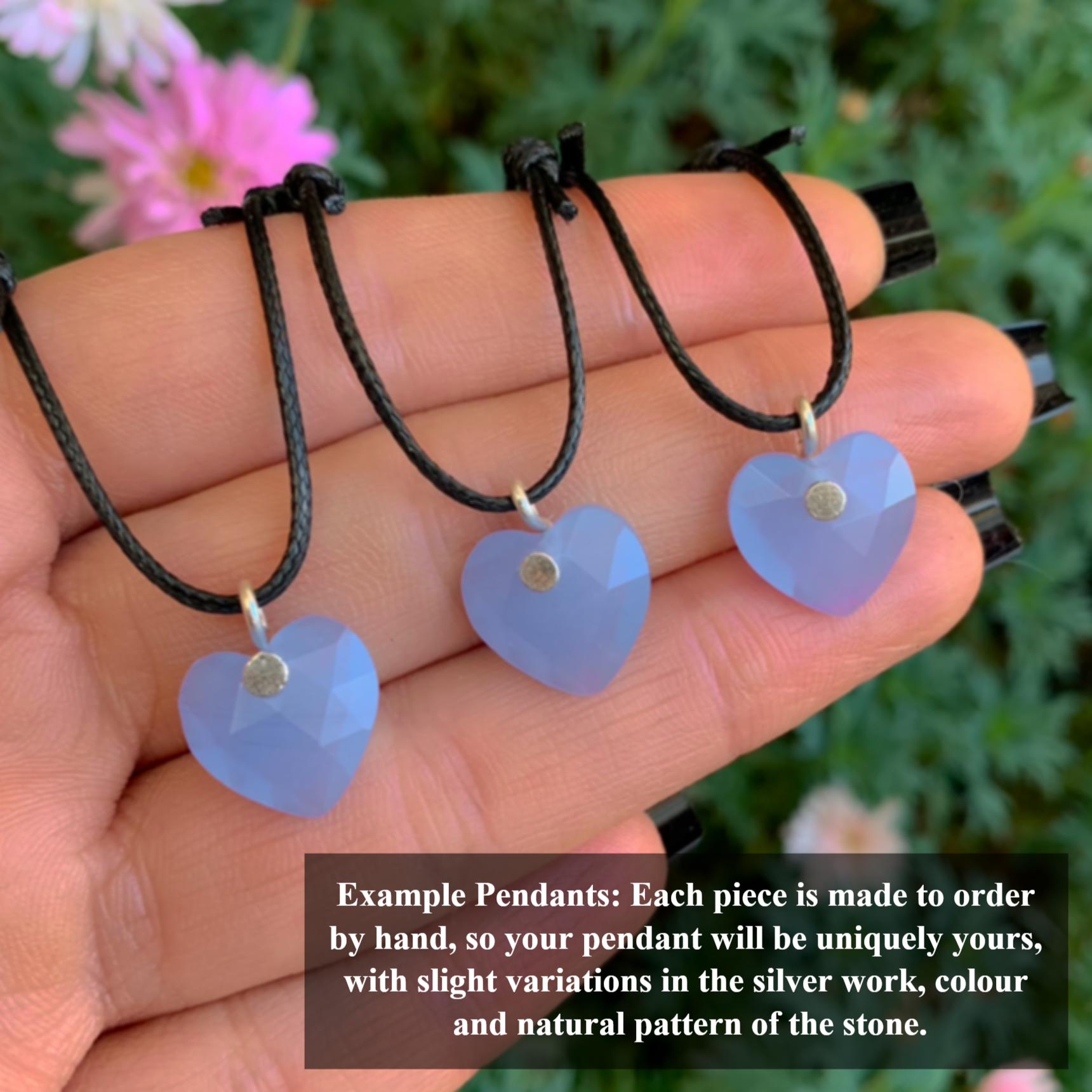 Blue Chalcedony Heart Pendant - Sterling Silver - Made to Order