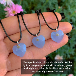 Blue Chalcedony Heart Pendant - Sterling Silver - Made to Order