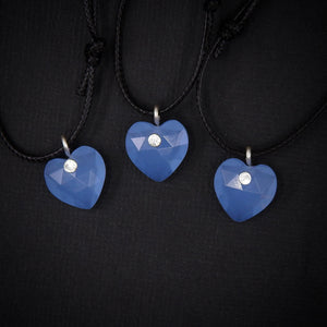 Blue Chalcedony Heart Pendant - Sterling Silver - Made to Order