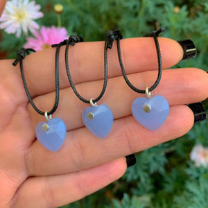 Blue Chalcedony Heart Pendant - Sterling Silver - Made to Order