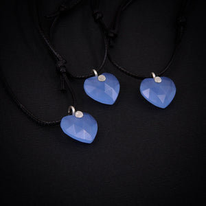 Blue Chalcedony Heart Pendant - Sterling Silver - Made to Order