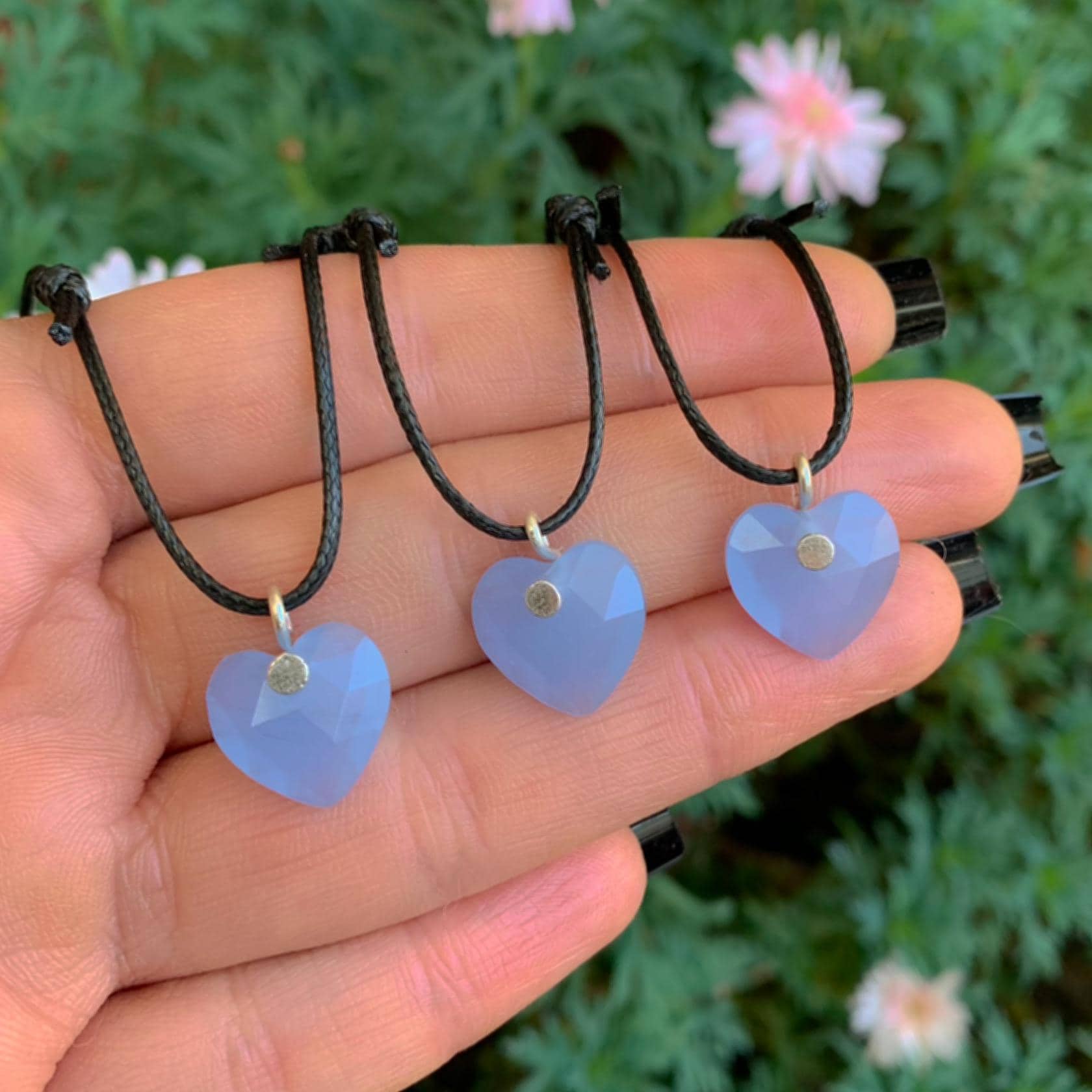Blue Chalcedony Heart Pendant - Sterling Silver - Made to Order