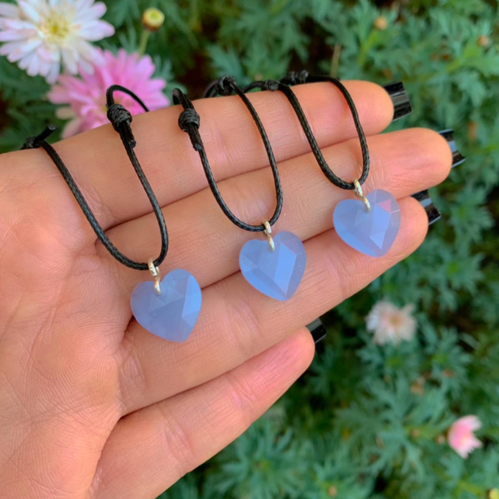 Blue Chalcedony Heart Pendant - Sterling Silver - Made to Order