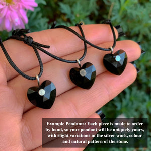 Black Onyx Heart Pendant - Sterling Silver - Made to Order