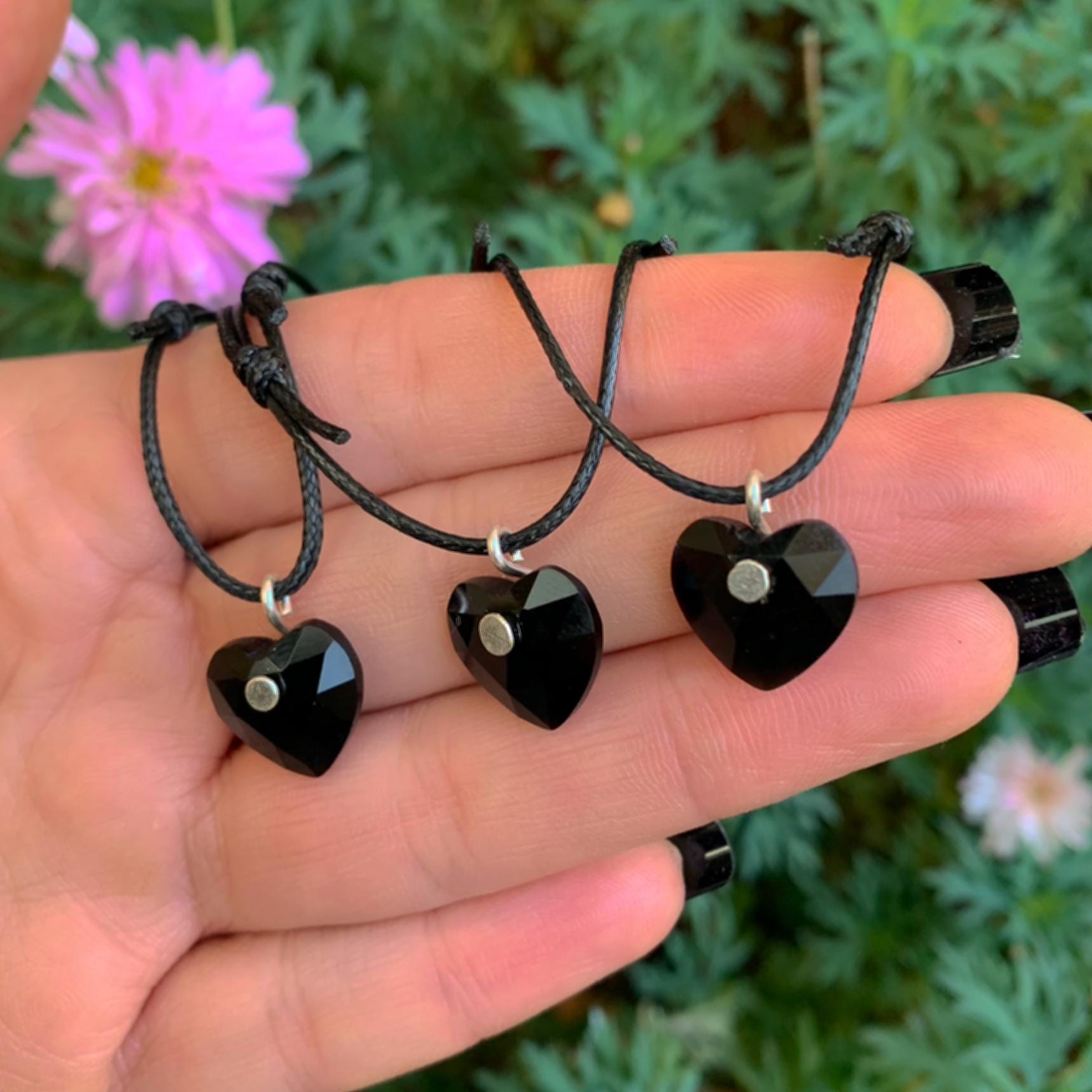 Black Onyx Heart Pendant - Sterling Silver - Made to Order