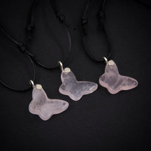 Rose Quartz Butterfly Pendant - Sterling Silver - Made to Order