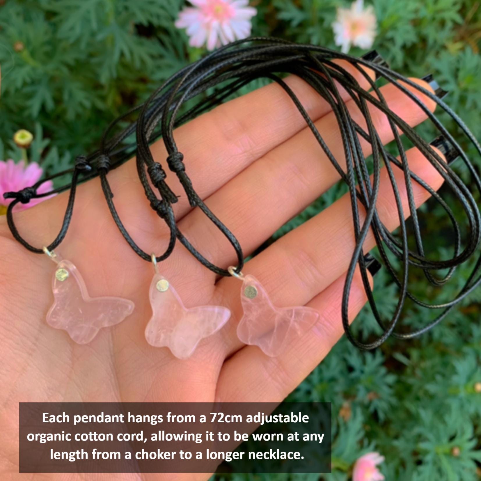 Rose Quartz Butterfly Pendant - Sterling Silver - Made to Order
