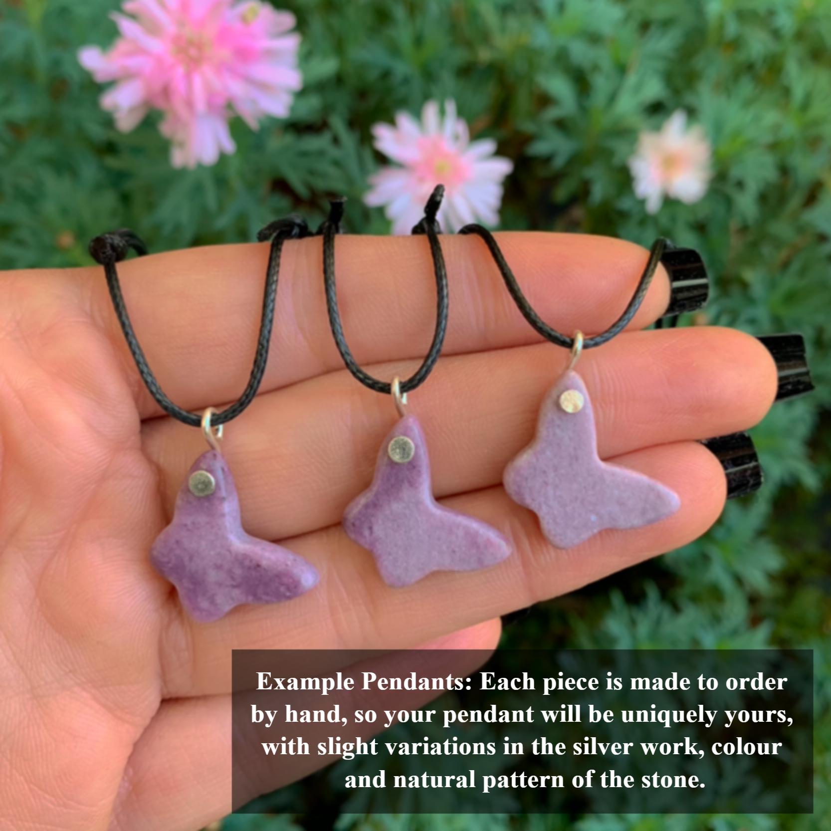 Lepidolite Butterfly Pendant - Sterling Silver - Made to Order