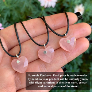 Rose Quartz Heart Pendant - Sterling Silver - Made to Order