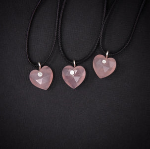 Rose Quartz Heart Pendant - Sterling Silver - Made to Order
