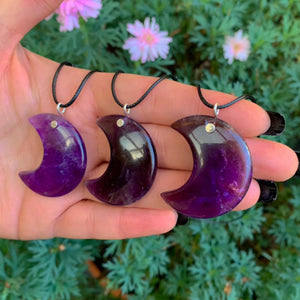 Amethyst Crescent Moon Pendant - Sterling Silver - Made to Order