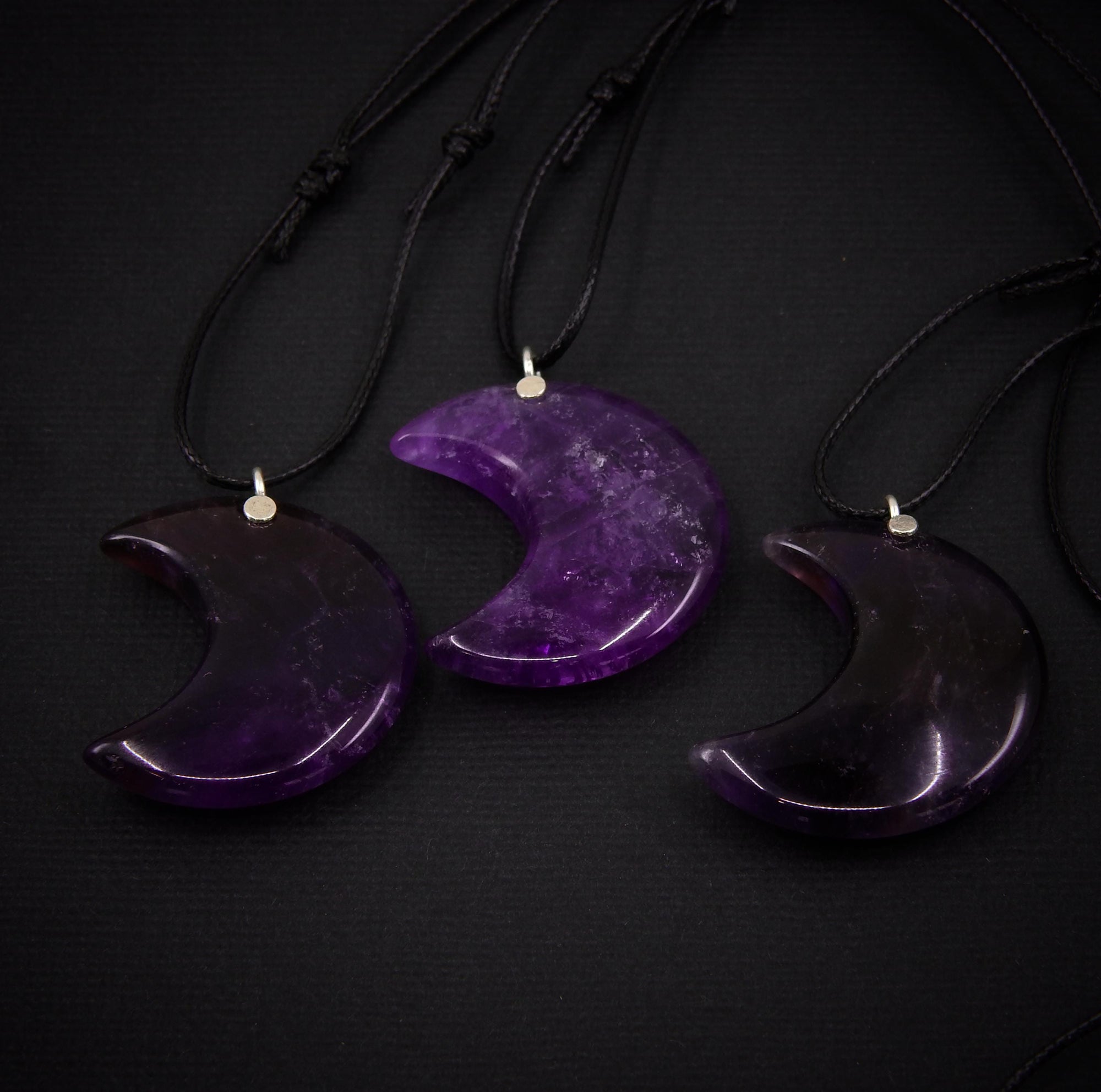 Amethyst Crescent Moon Pendant - Sterling Silver - Made to Order