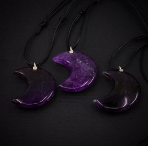 Amethyst Crescent Moon Pendant - Sterling Silver - Made to Order
