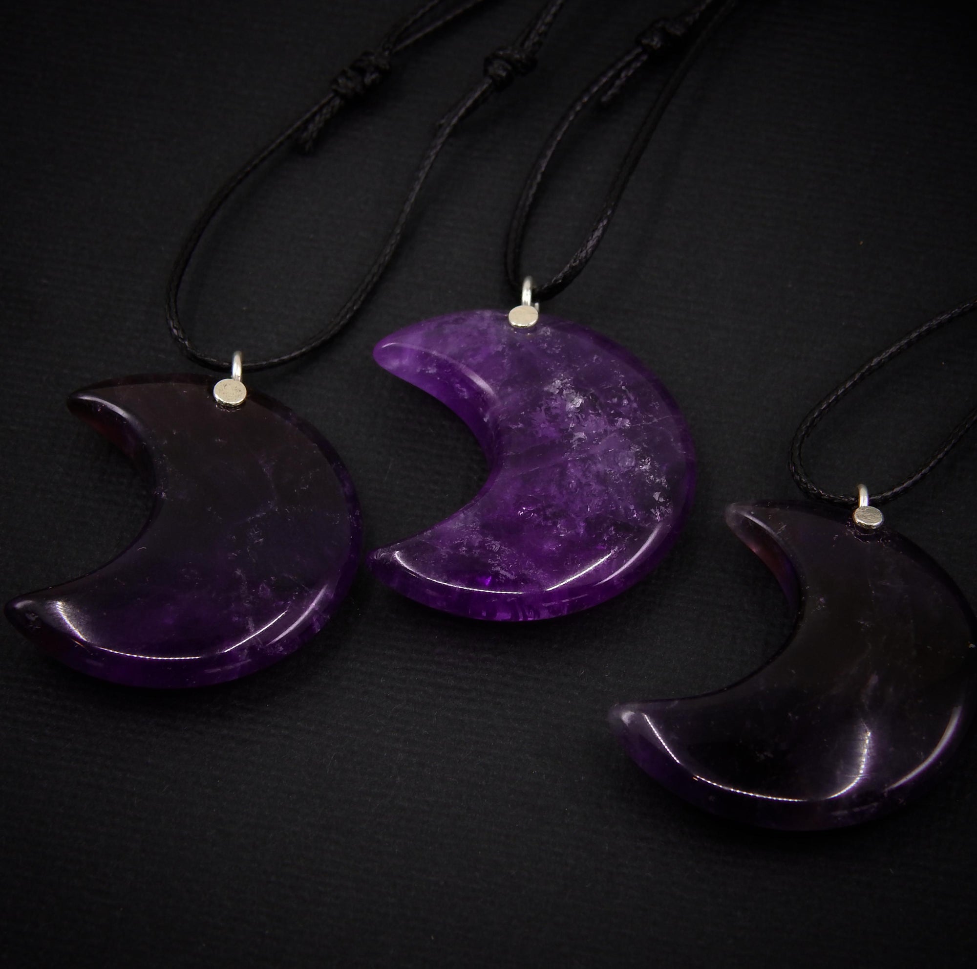 Amethyst Crescent Moon Pendant - Sterling Silver - Made to Order