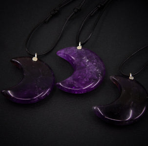 Amethyst Crescent Moon Pendant - Sterling Silver - Made to Order