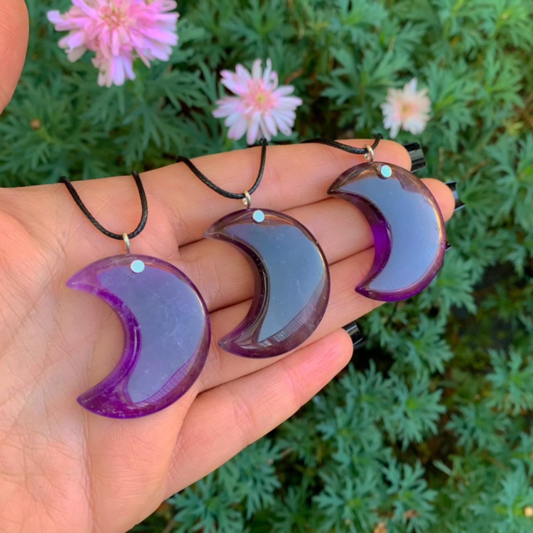 Amethyst Crescent Moon Pendant - Sterling Silver - Made to Order