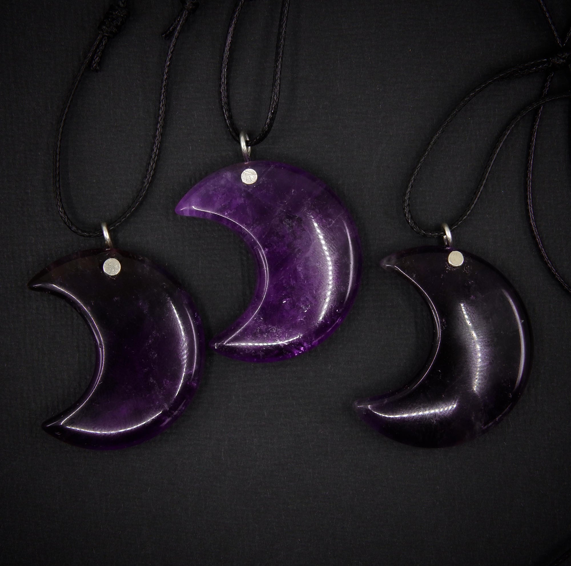 Amethyst Crescent Moon Pendant - Sterling Silver - Made to Order