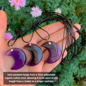 Amethyst Crescent Moon Pendant - Sterling Silver - Made to Order