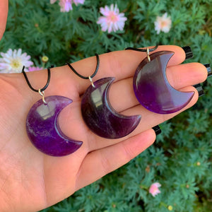 Amethyst Crescent Moon Pendant - Sterling Silver - Made to Order