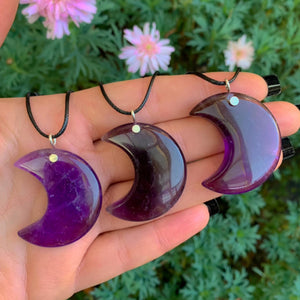 Amethyst Crescent Moon Pendant - Sterling Silver - Made to Order