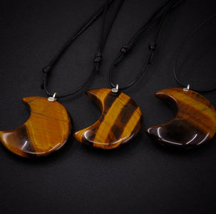 Tiger's Eye Crescent Moon Pendant - Sterling Silver - Made to Order