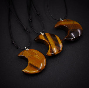 Tiger's Eye Crescent Moon Pendant - Sterling Silver - Made to Order
