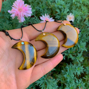 Tiger's Eye Crescent Moon Pendant - Sterling Silver - Made to Order