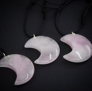 Rose Quartz Crescent Moon Pendant - Sterling Silver - Made to Order