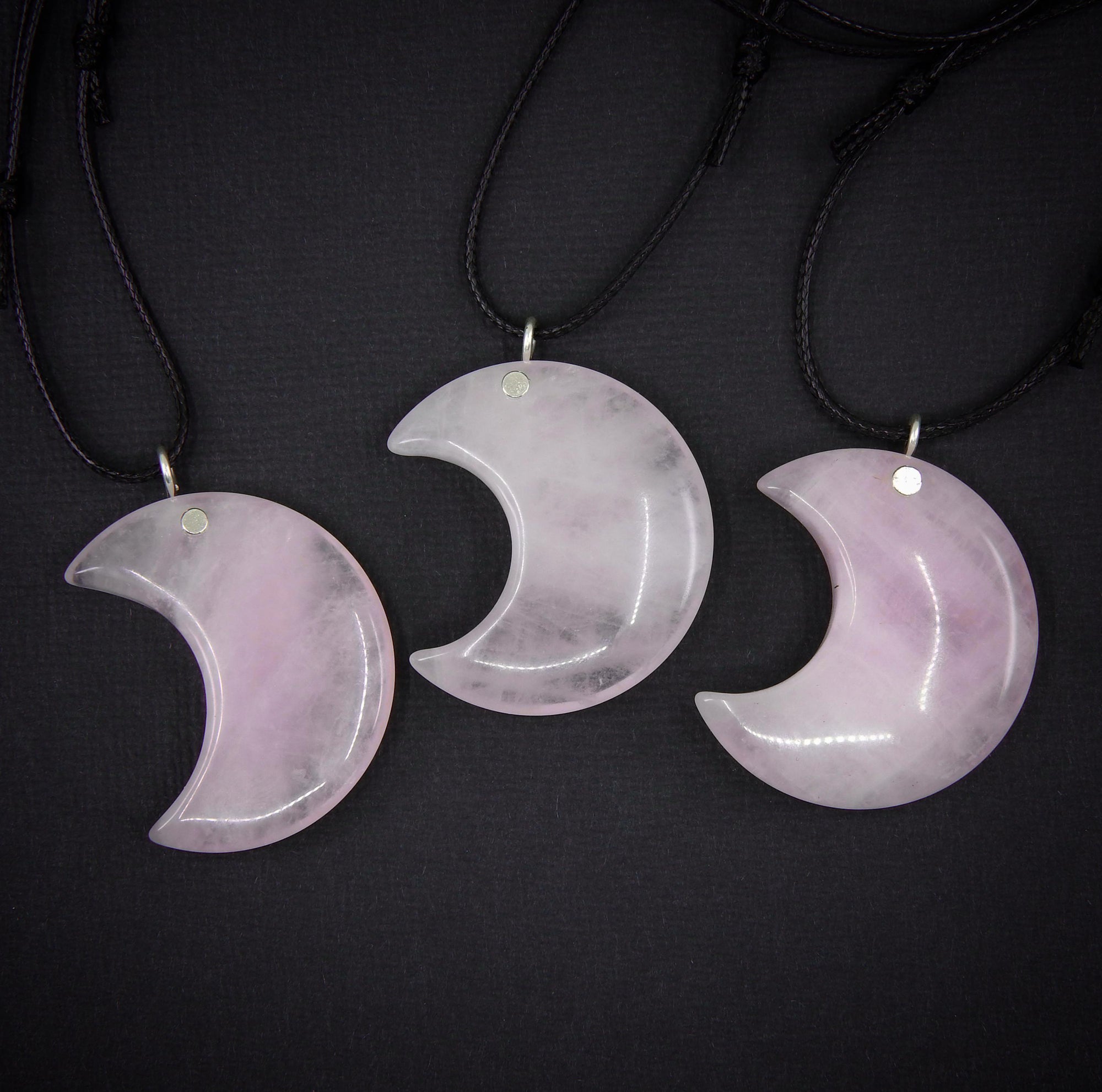 Rose Quartz Crescent Moon Pendant - Sterling Silver - Made to Order