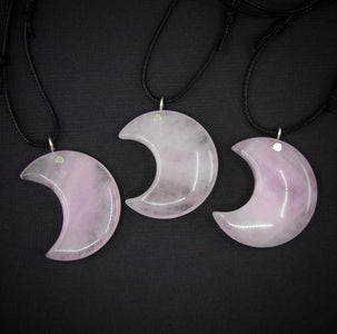 Rose Quartz Crescent Moon Pendant - Sterling Silver - Made to Order