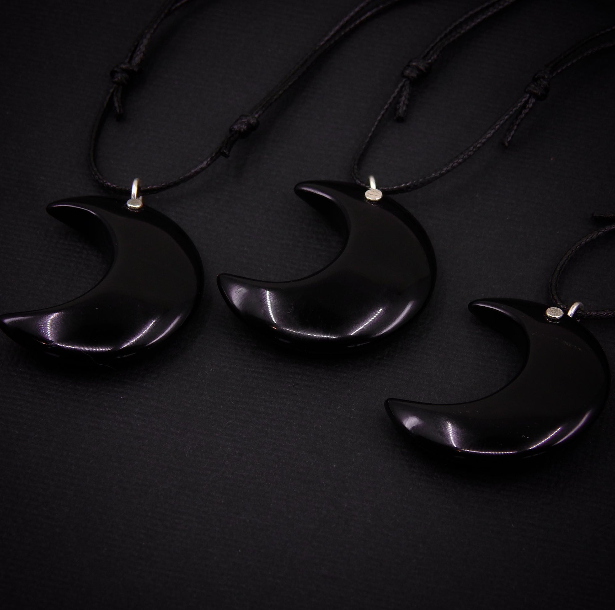 Black Onyx Crescent Moon Pendant - Sterling Silver - Made to Order