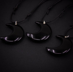 Black Onyx Crescent Moon Pendant - Sterling Silver - Made to Order