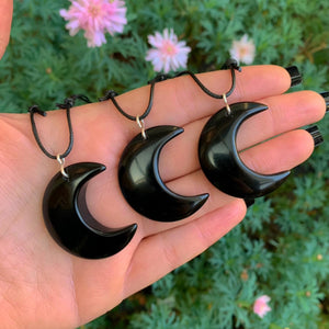 Black Onyx Crescent Moon Pendant - Sterling Silver - Made to Order
