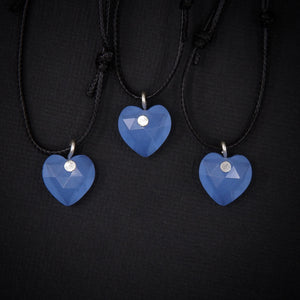 Blue Chalcedony Heart Pendant - Sterling Silver - Made to Order