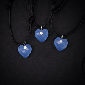 Blue Chalcedony Heart Pendant - Sterling Silver - Made to Order