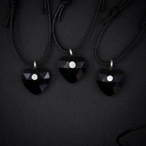 Black Onyx Heart Pendant - Sterling Silver - Made to Order