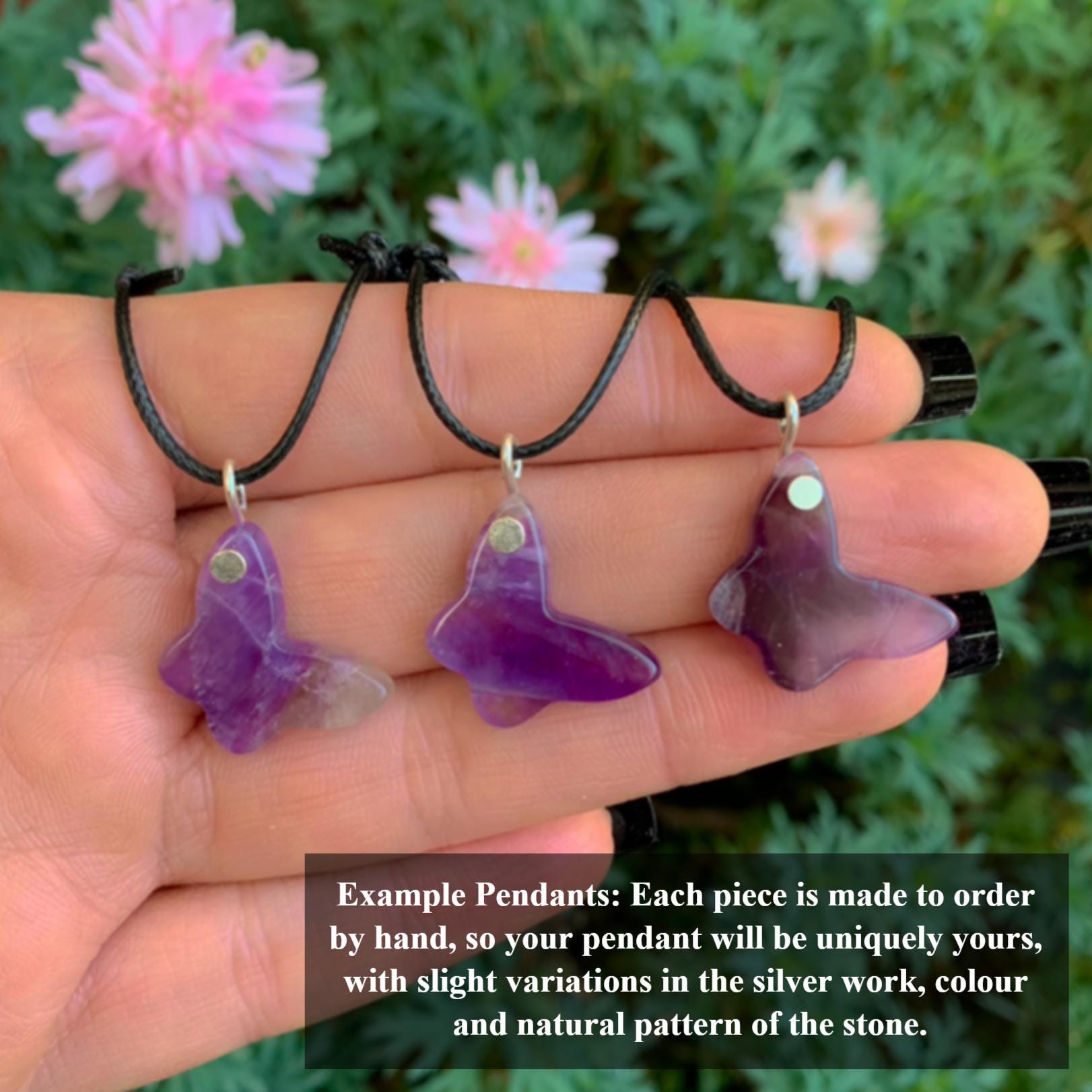 Amethyst Butterfly Pendant - Sterling Silver - Made to Order