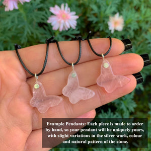 Rose Quartz Butterfly Pendant - Sterling Silver - Made to Order