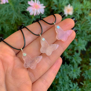 Rose Quartz Butterfly Pendant - Sterling Silver - Made to Order