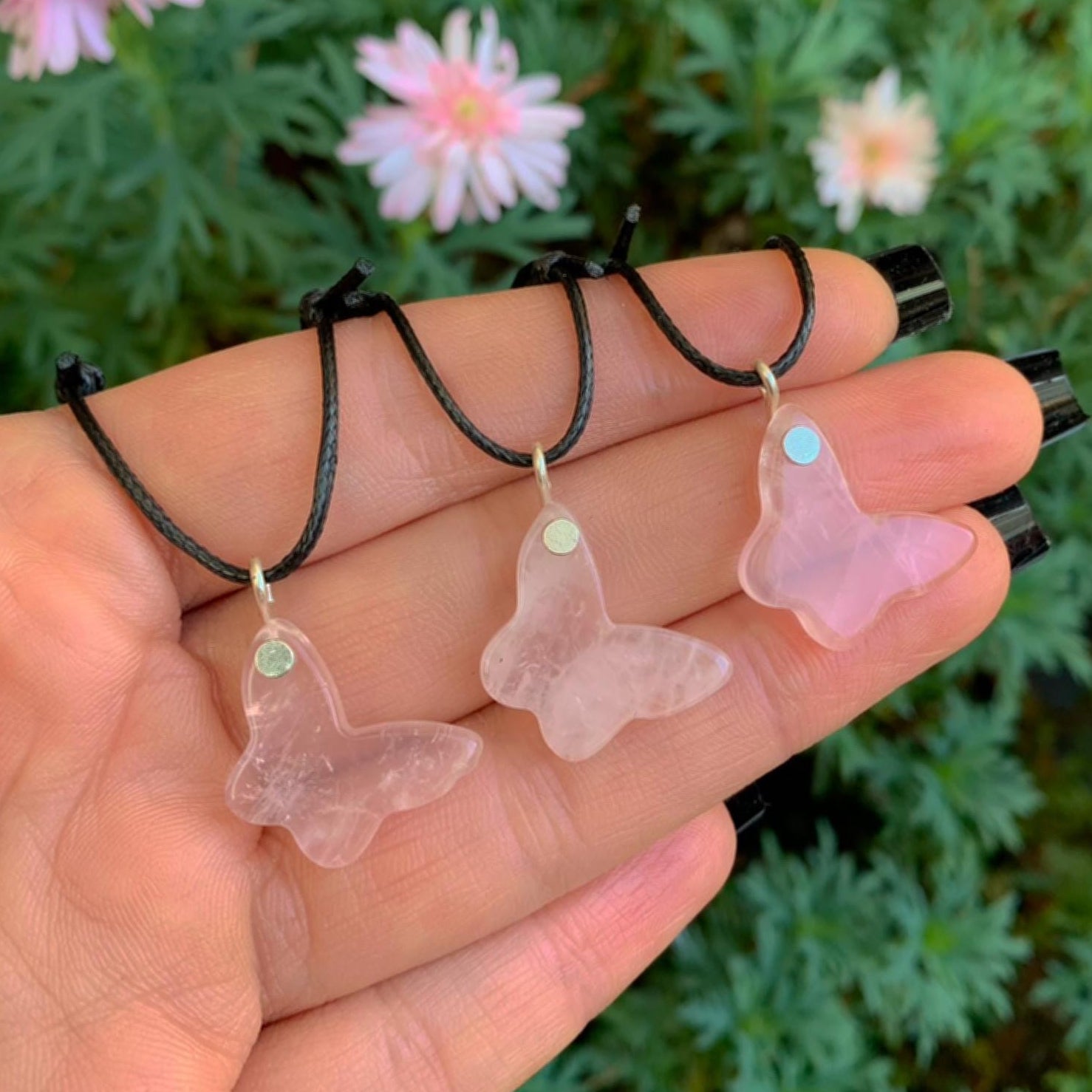 Rose Quartz Butterfly Pendant - Sterling Silver - Made to Order