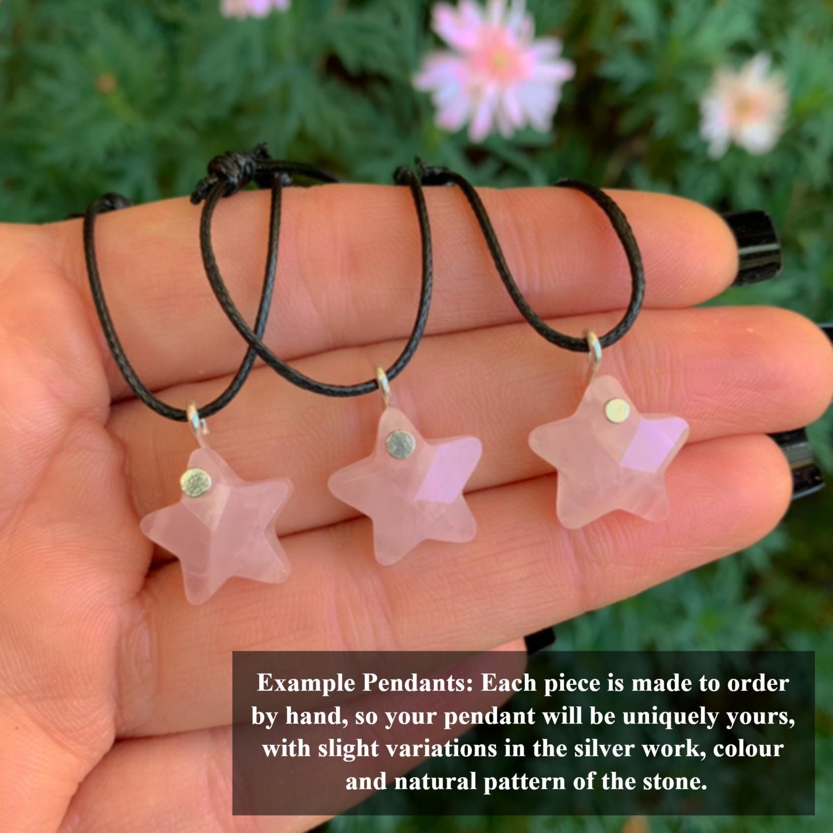 Rose Quartz Star Pendant - Sterling Silver - Made to Order