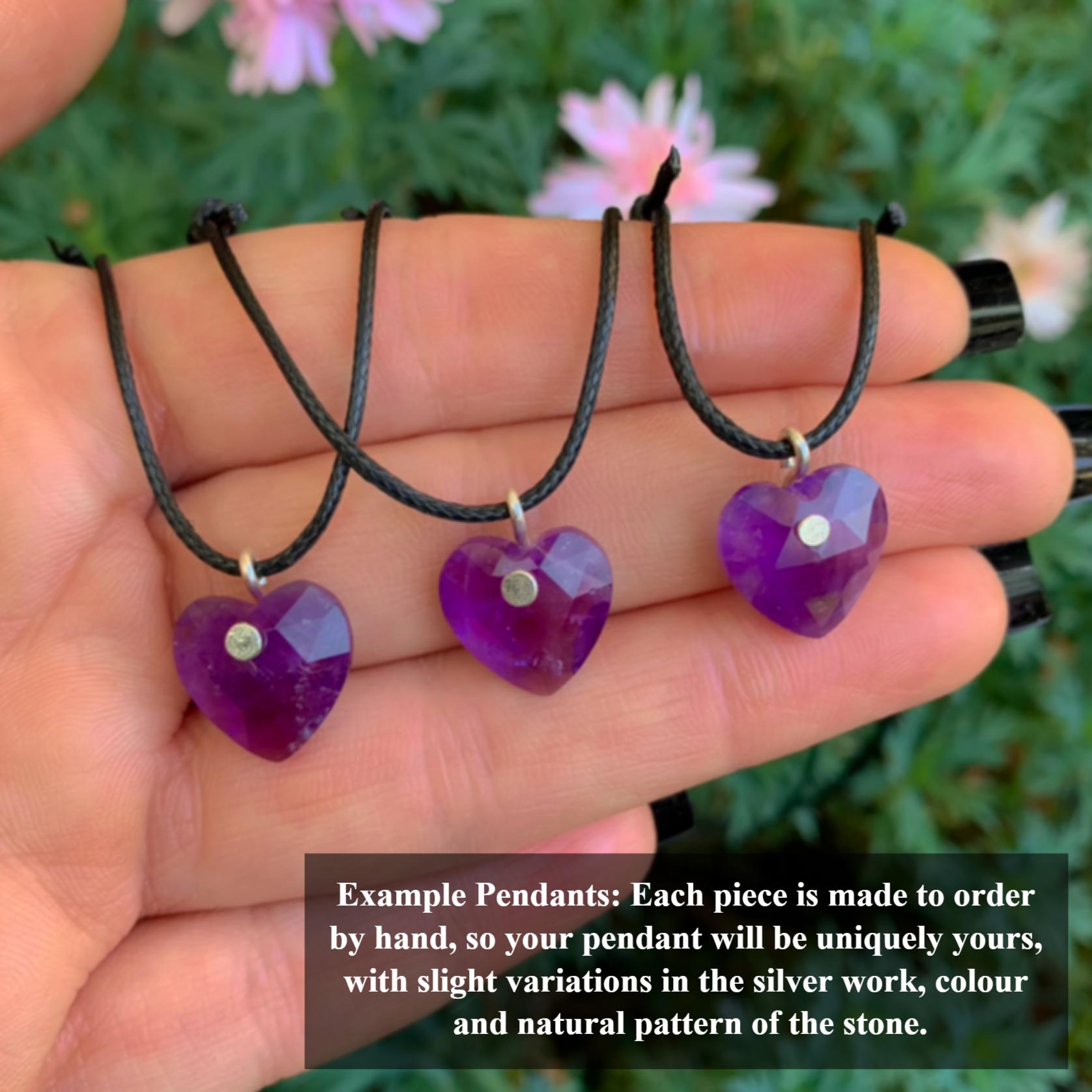 Amethyst Heart Pendant - Sterling Silver - Made to Order