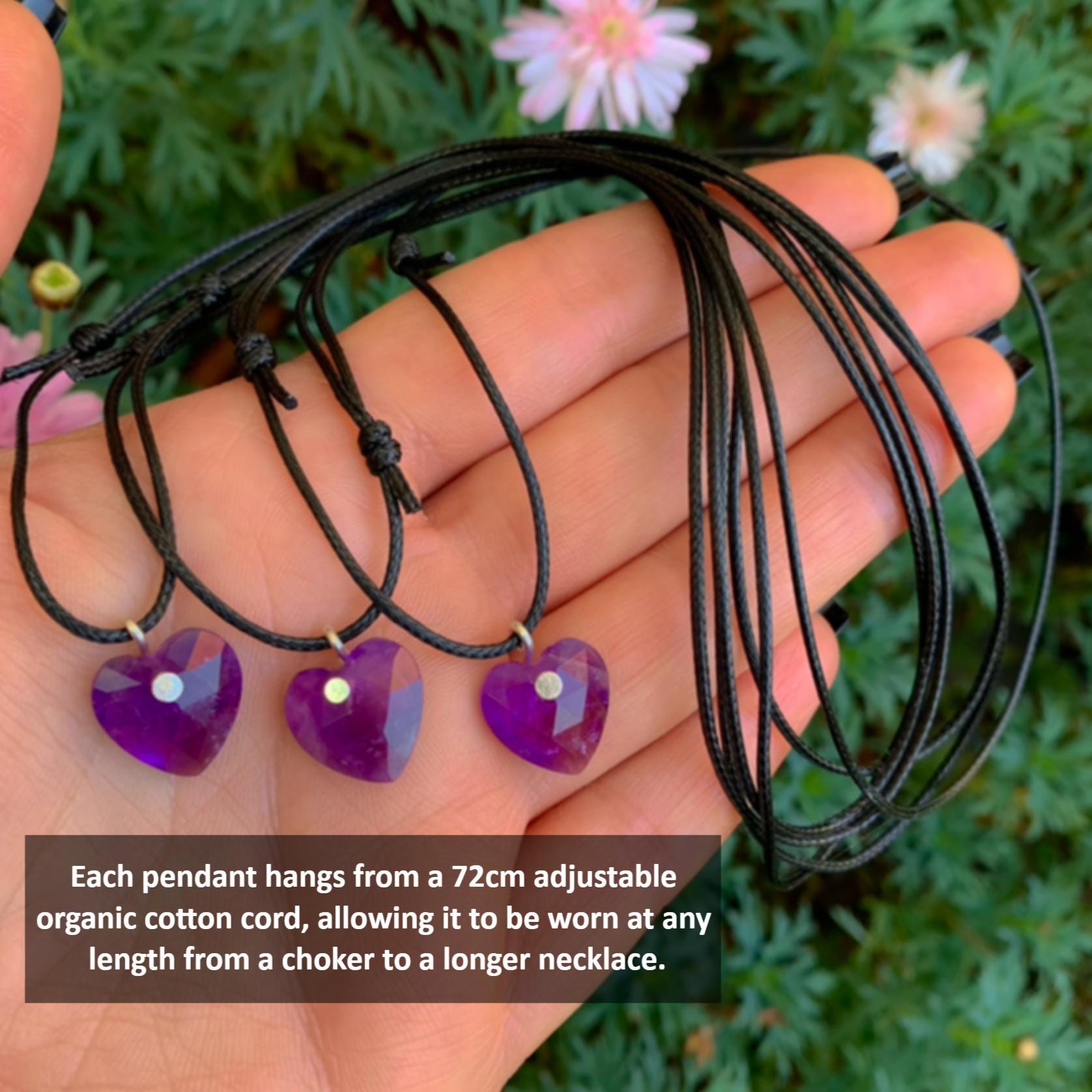 Amethyst Heart Pendant - Sterling Silver - Made to Order
