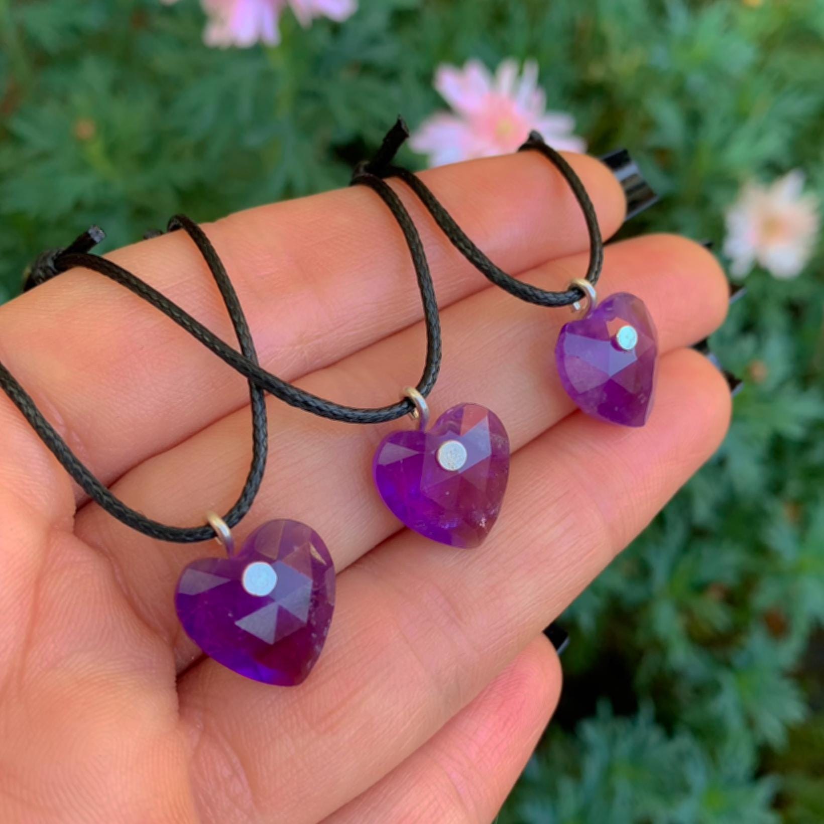 Amethyst Heart Pendant - Sterling Silver - Made to Order