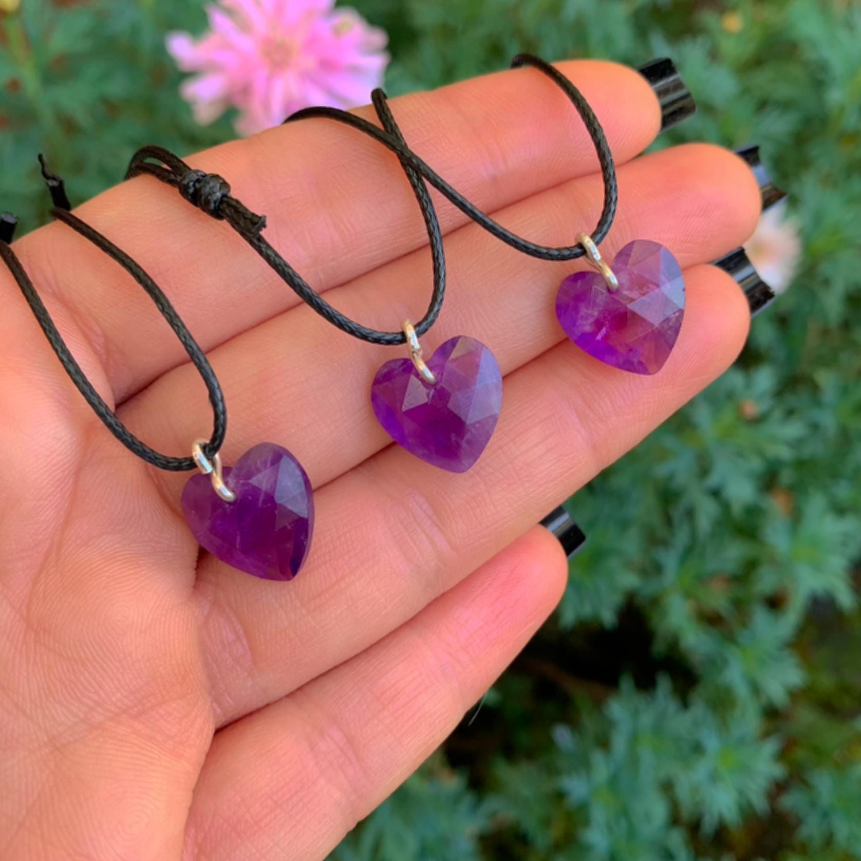 Amethyst Heart Pendant - Sterling Silver - Made to Order