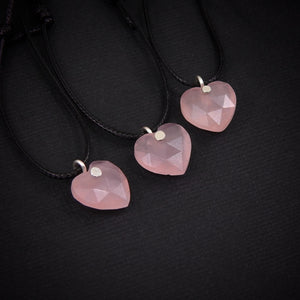 Rose Quartz Heart Pendant - Sterling Silver - Made to Order