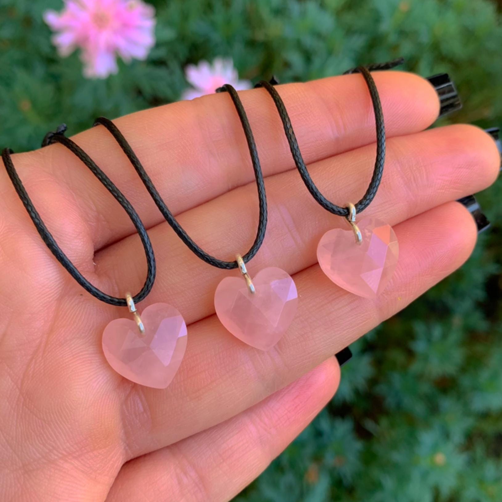 Rose Quartz Heart Pendant - Sterling Silver - Made to Order