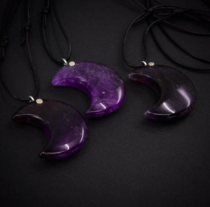 Amethyst Crescent Moon Pendant - Sterling Silver - Made to Order