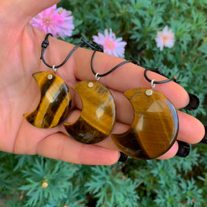 Tiger's Eye Crescent Moon Pendant - Sterling Silver - Made to Order