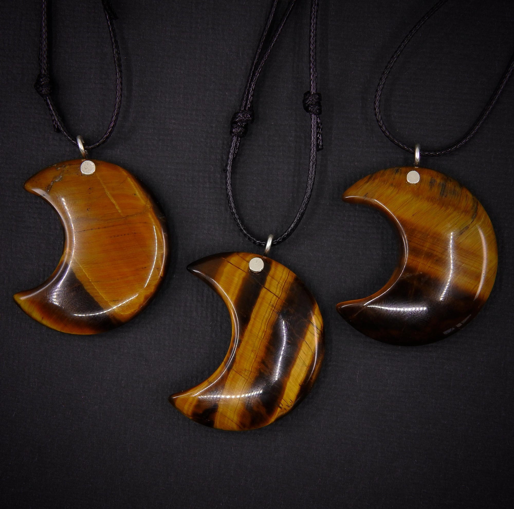 Tiger's Eye Crescent Moon Pendant - Sterling Silver - Made to Order